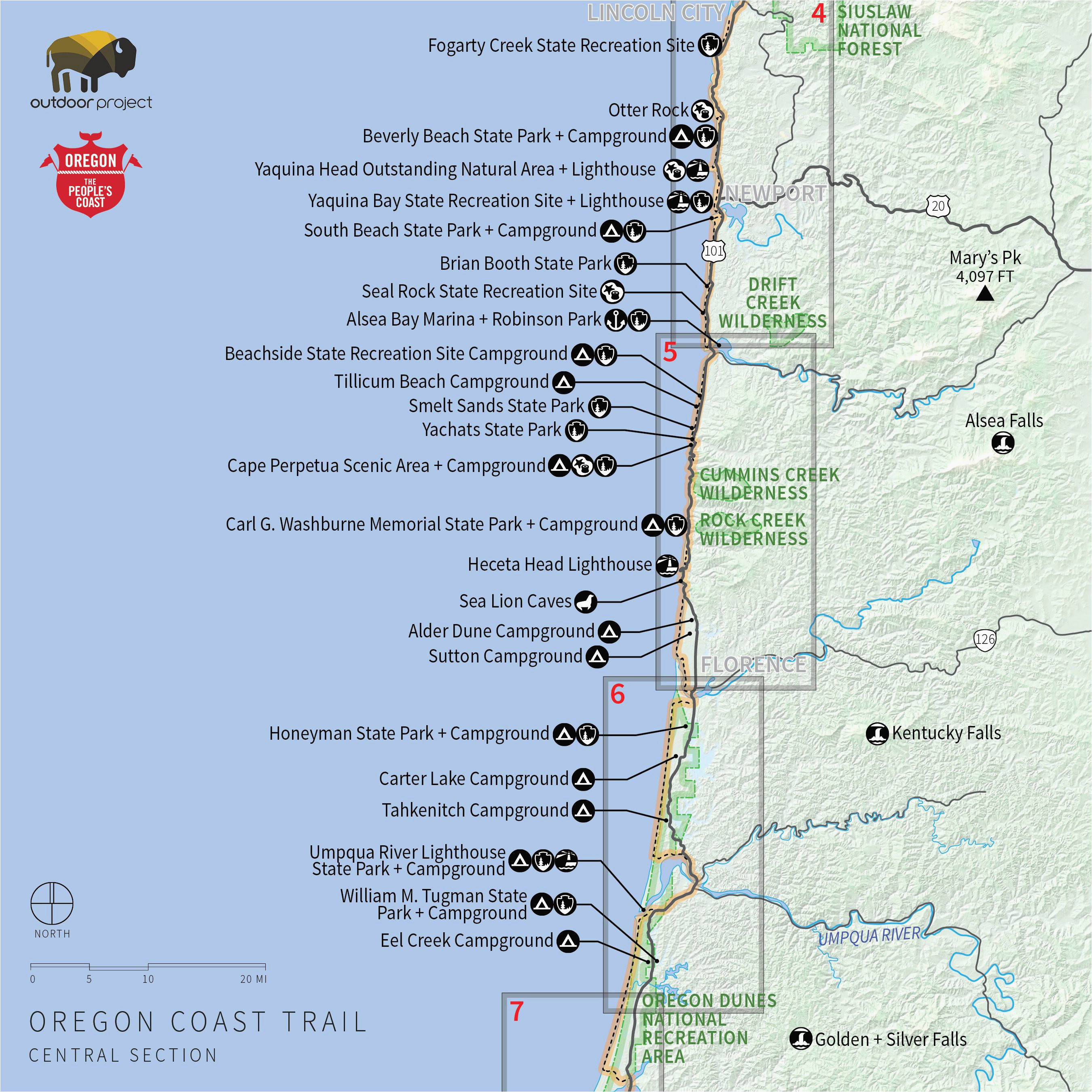 Central oregon Coast Map Camping oregon Coast Map Secretmuseum