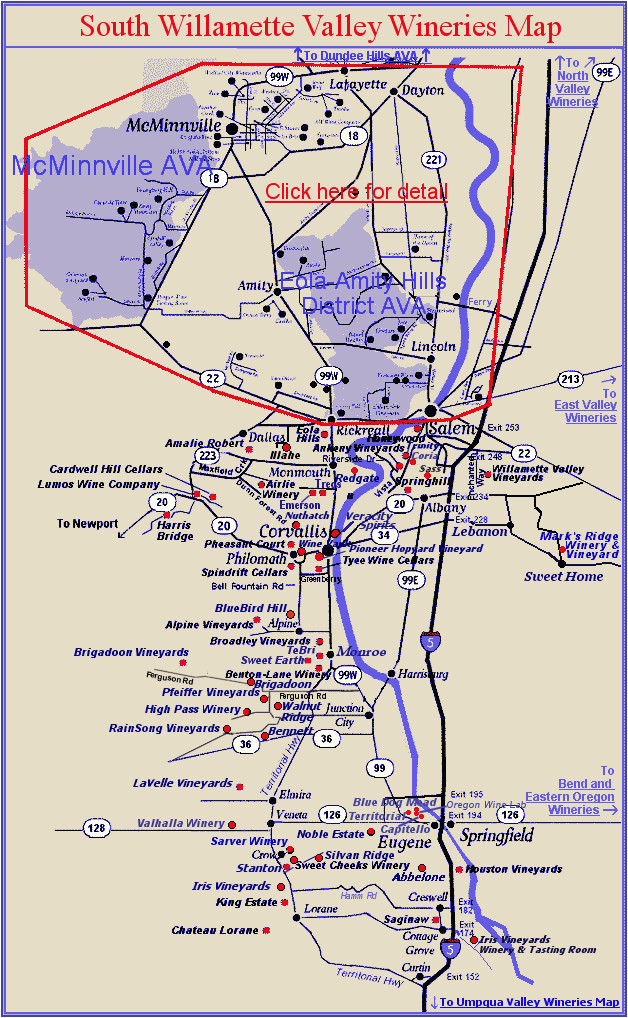Eugene oregon Wineries Map Map List Of southern Willamette Valley Wineries with Links to
