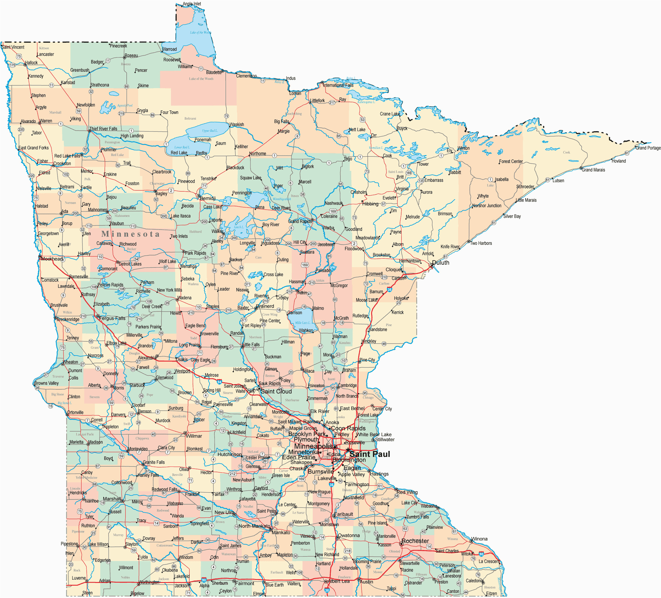 Map Of Minnesota Cities and Counties Mn County Maps with Cities and Travel Information Download Free Mn