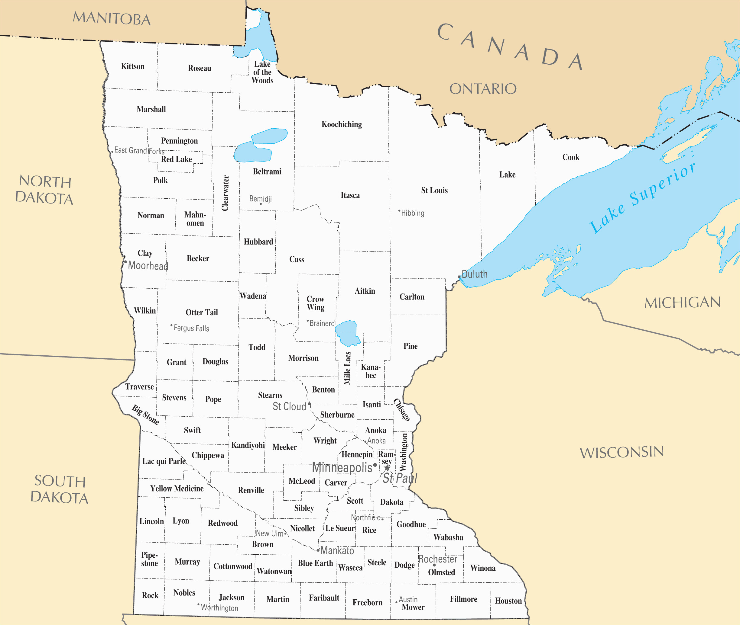 Map Of Minnesota Cities and towns Mn County Maps with Cities and Travel Information Download Free Mn