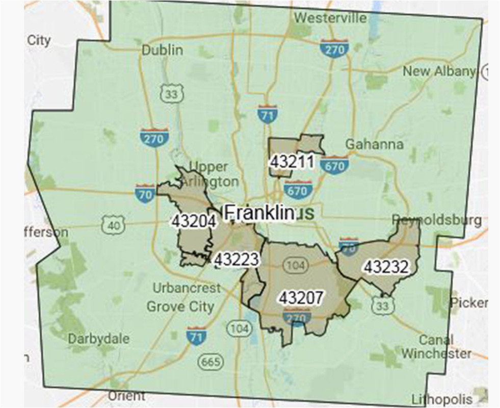 Map Of Urbana Ohio Zip Code Map Franklin County Ohio Secretmuseum