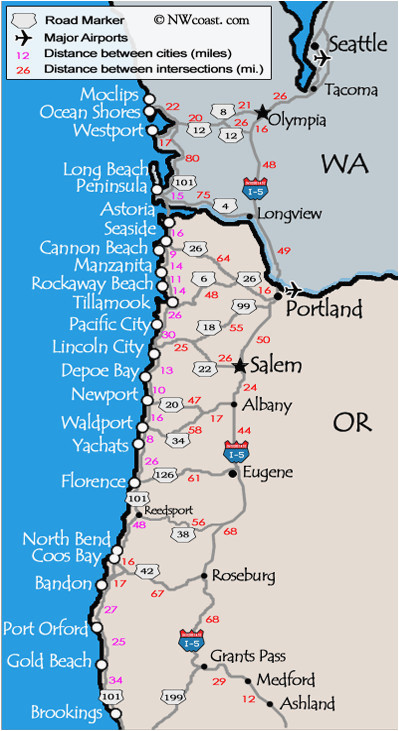 Map Of Washington and oregon Coast oregon Washington Coast Map Secretmuseum