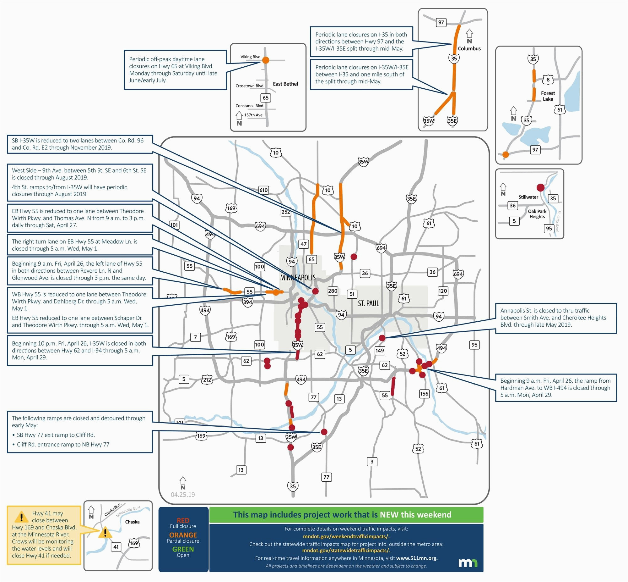 Minnesota Dot Road Construction Map Closures On I 35w Lane Reductions Throughout Metro area This Weekend