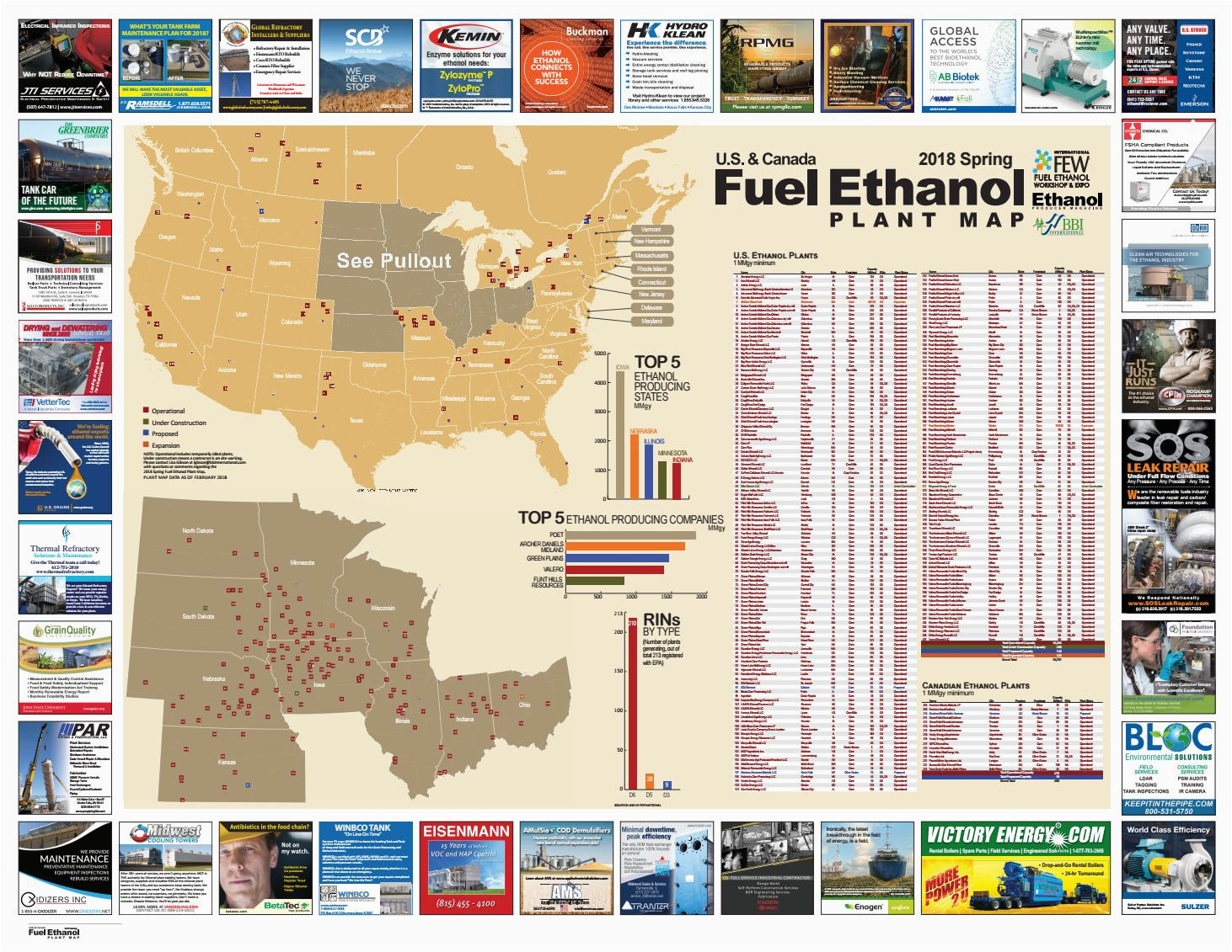 Minnesota Power Plants Map Spring 2018 U S and Canada Fuel Ethanol Plant Map by Bbi