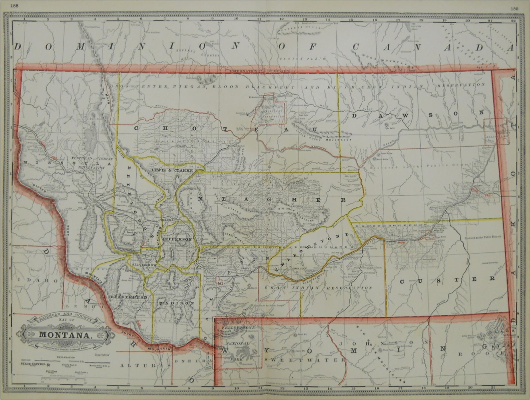 Minnesota Railroad Map Grant S Railroad and County Map Of Montana 1886 Philadelphia