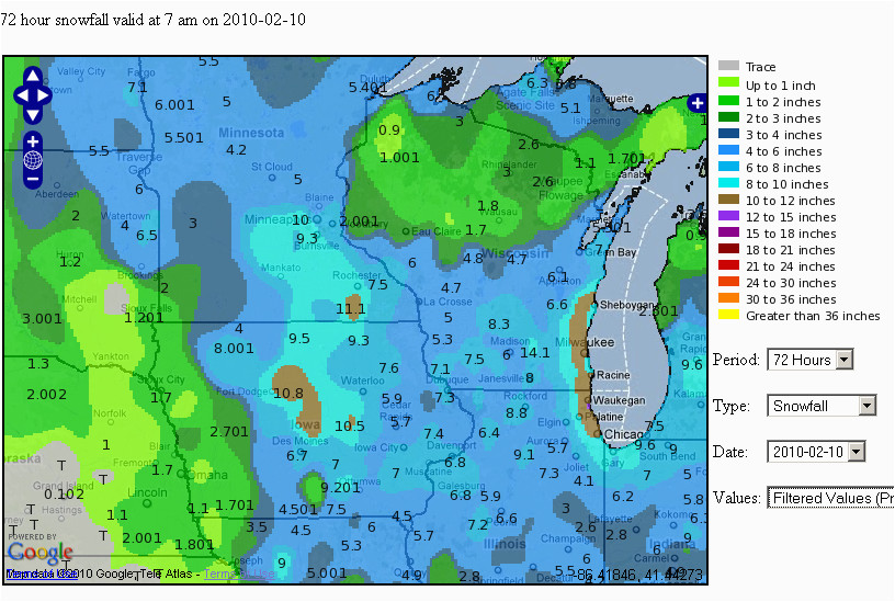 Minnesota Snow Map Snowfall totals Of February 7 9 2010