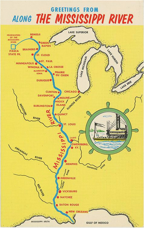 Mississippi River Map Minnesota Mississippi River From Bemidji to New orleans State Map Vintage