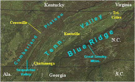 Mountains In Tennessee Map Landform Map Of Tennessee Major Landforms Of East Tennessee