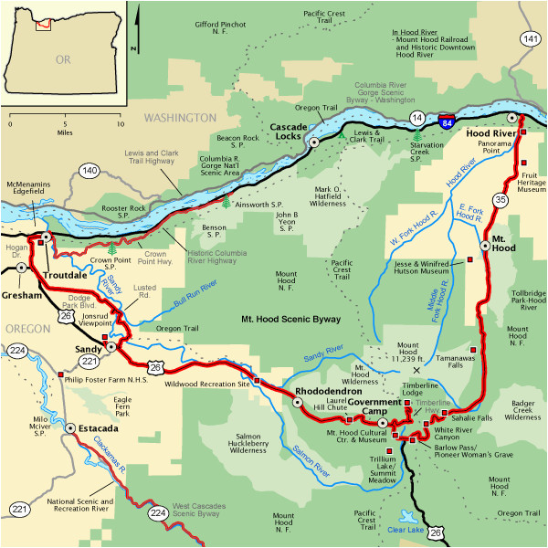 Oregon Campgrounds Map Mt Hood Scenic byway Map America S byways Camping Rving