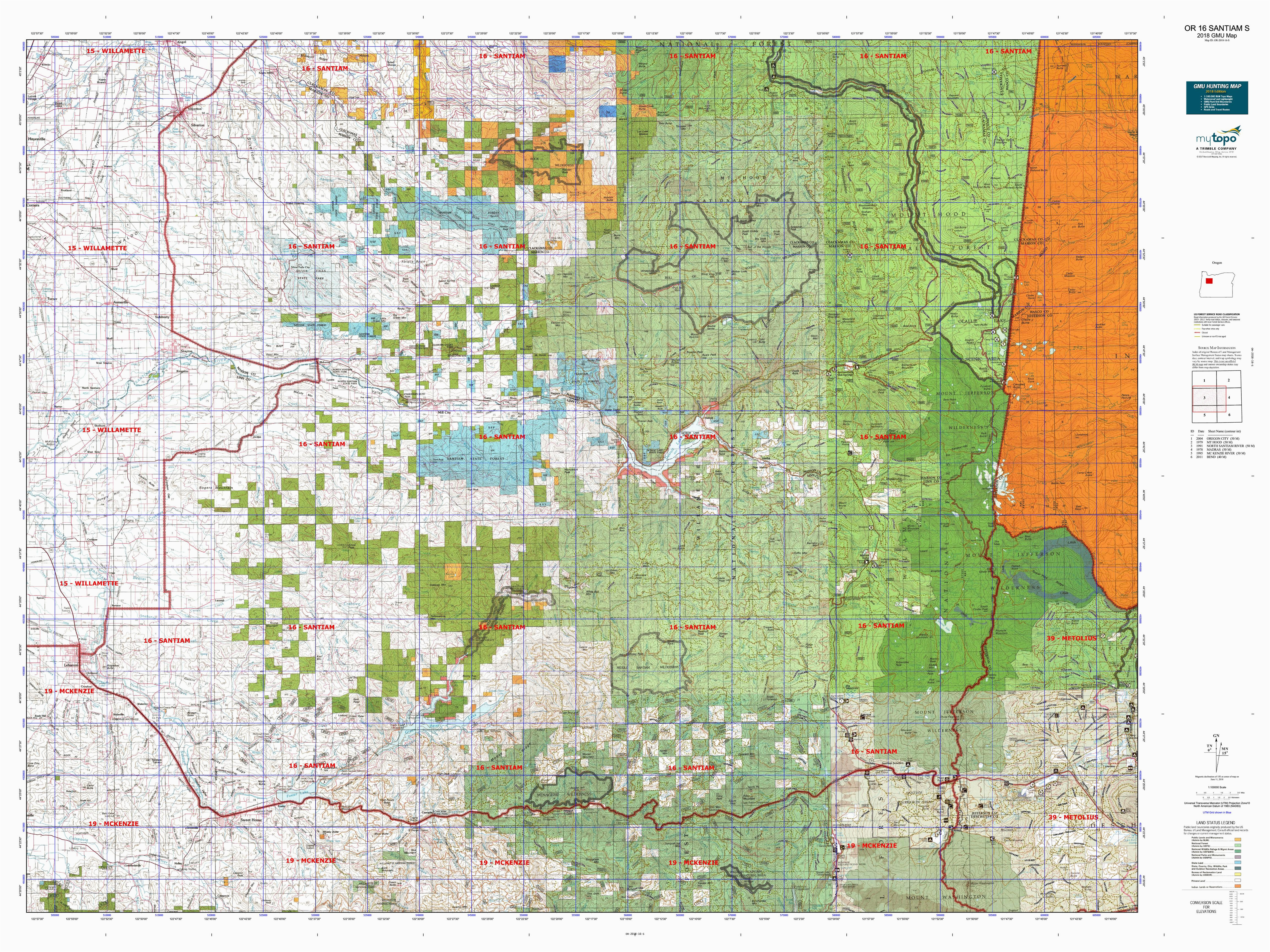Oregon Hunting Unit Map or 16 Santiam S Map Mytopo