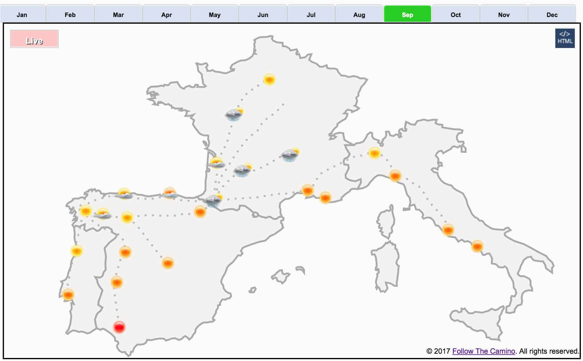 Oregon Weather forecast Map Camino Weather Map Weather On the Camino Follow the Camino