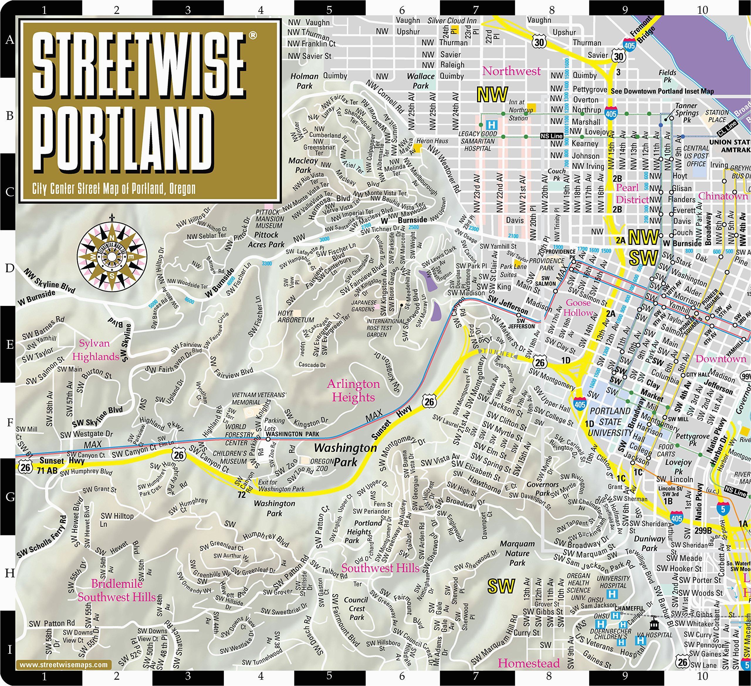 Portland oregon Airport Map Streetwise Portland Map Laminated City Center Street Map Of