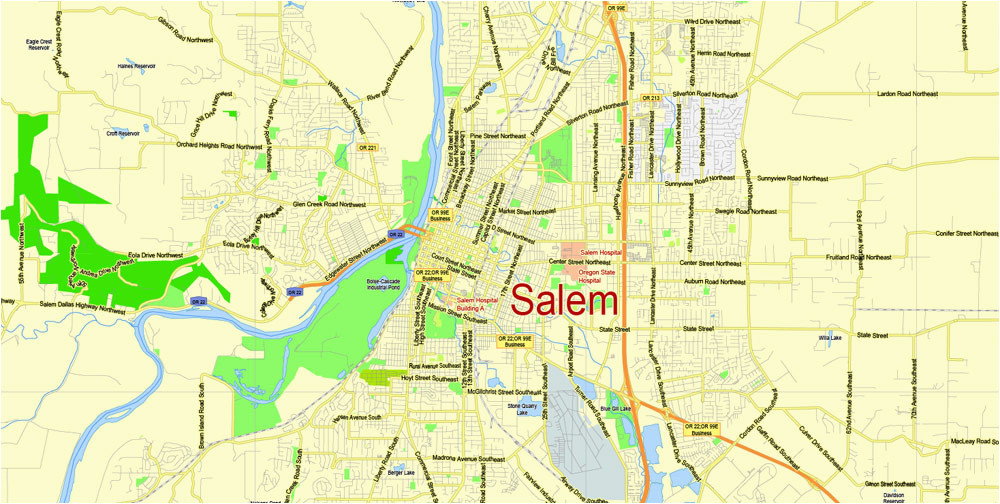 Salem oregon Street Map Portland Vancouver oregon City Salem Large area Printable Map