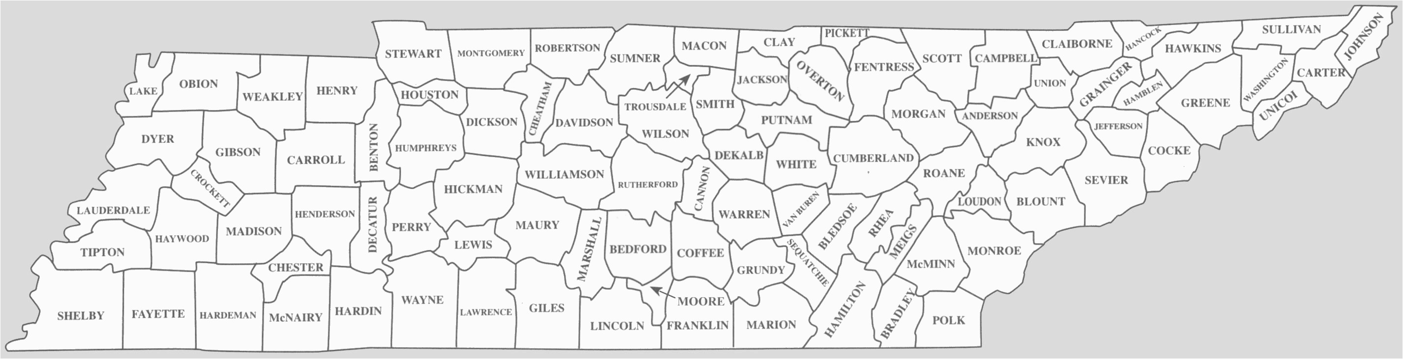 Printable Tennessee County Map