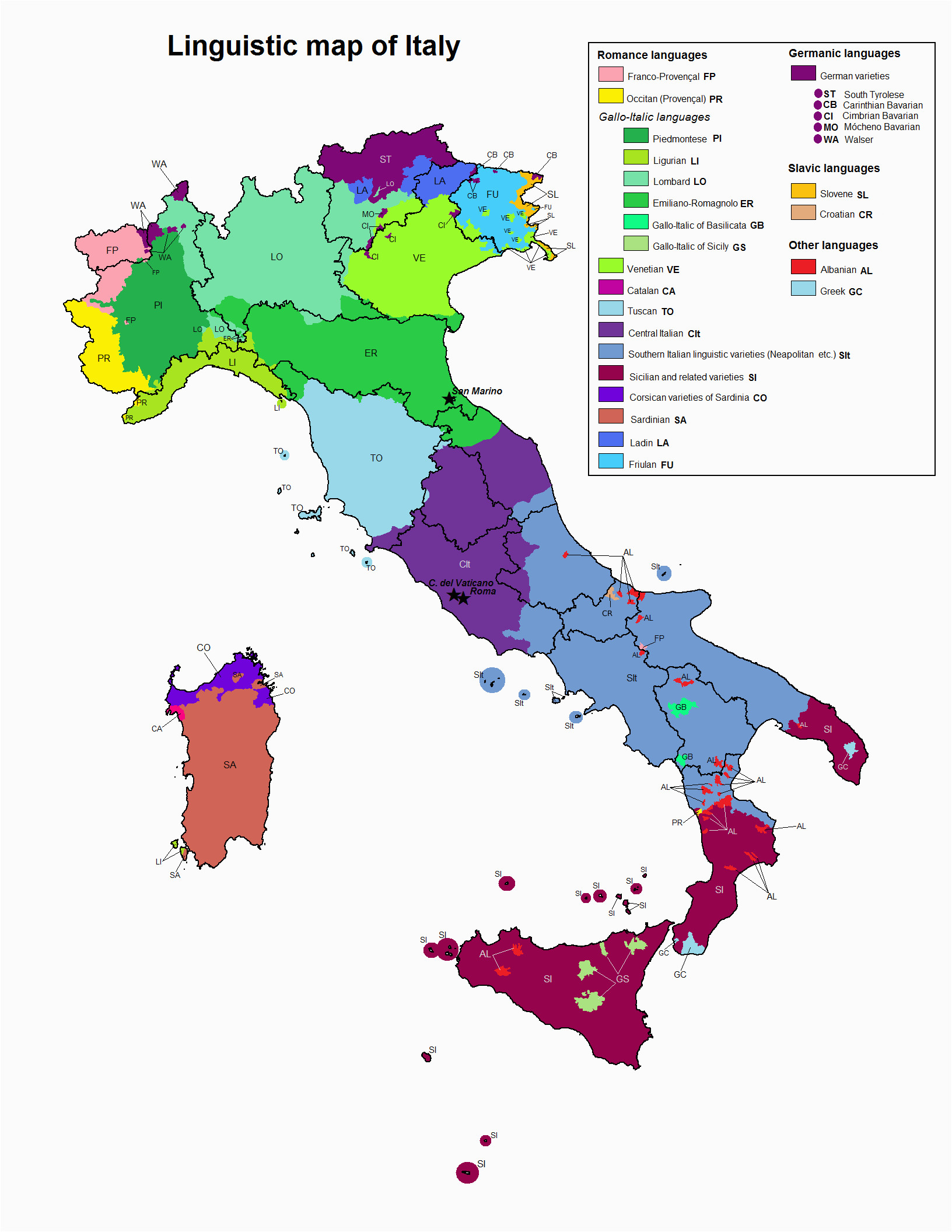 20 Regions Of Italy Map Linguistic Map Of Italy Maps Italy Map Map Of Italy Regions