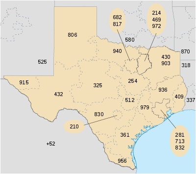 Area Codes Texas Map List Of Texas area Codes Wikipedia