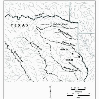 Caddo Texas Map Location Of the Eli Moores Site 41bw2 and Other Ancestral Caddo