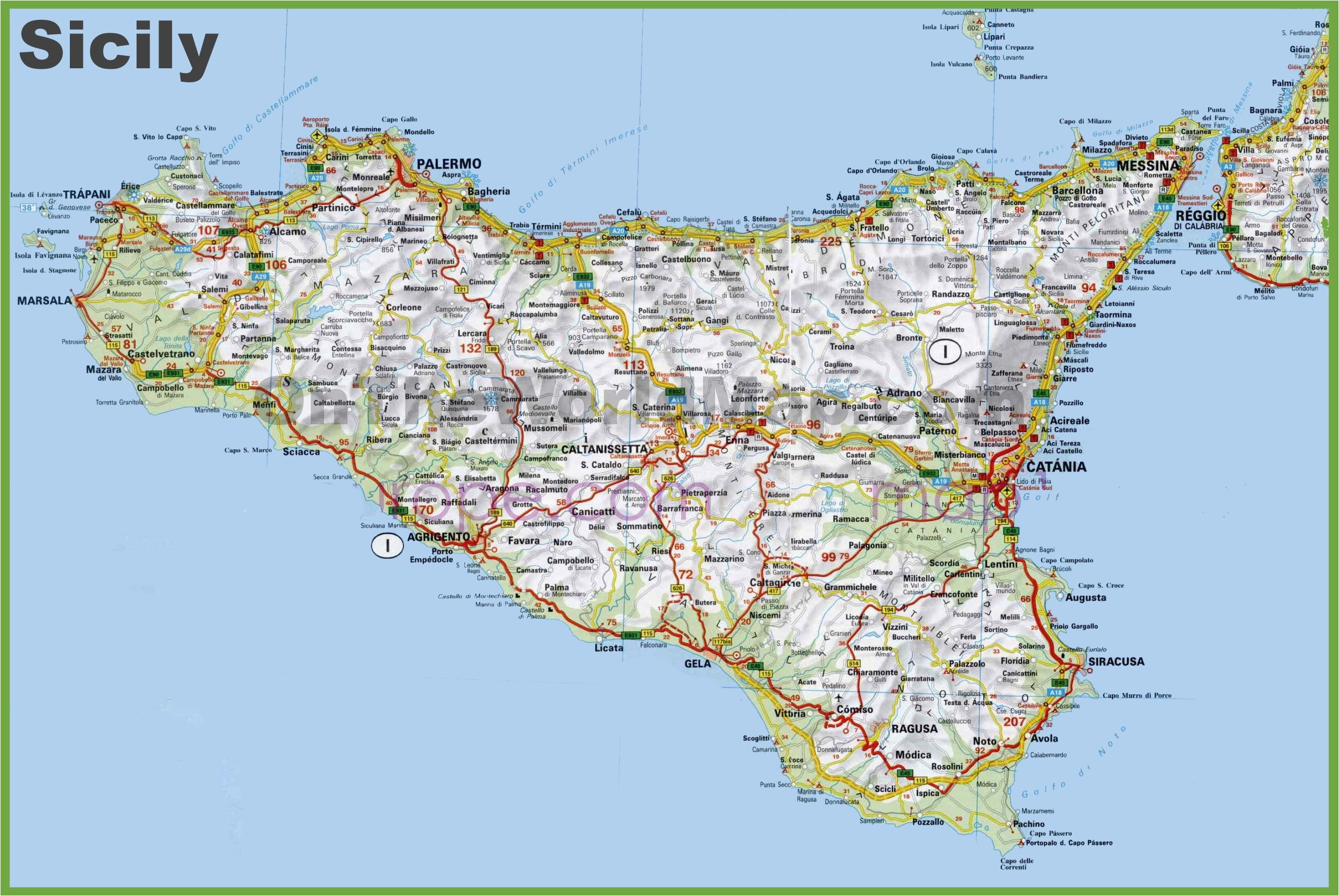 Detailed Map Of Sicily Italy Map Of Sicily Italy D1softball Net