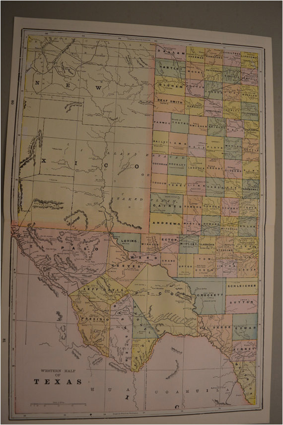Framed Texas Maps Map 1897 Large State Map Western Texas Vintage Antique Map Great