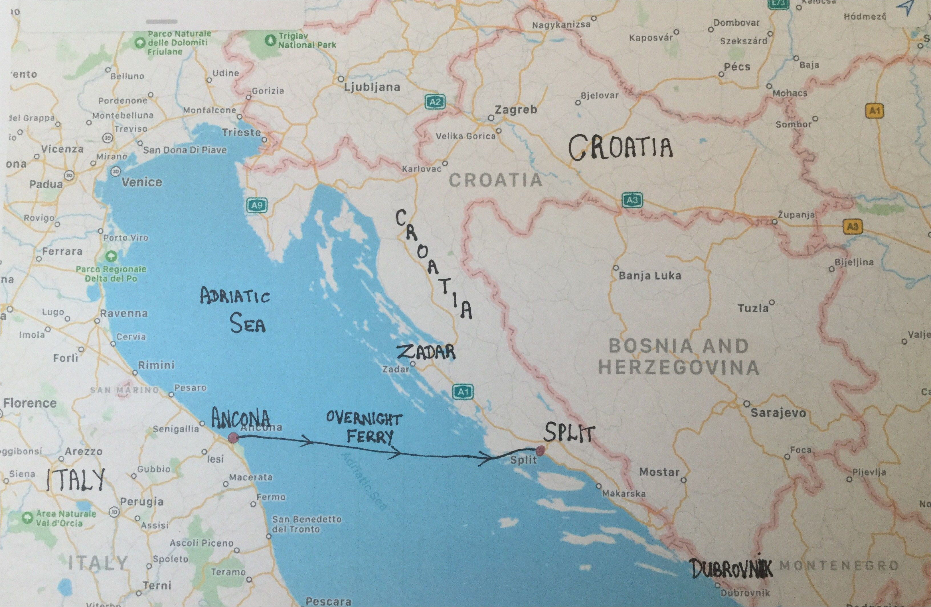 Italy and Croatia Map Travelling From Ancona Italy to Split Croatia Travel Ancona