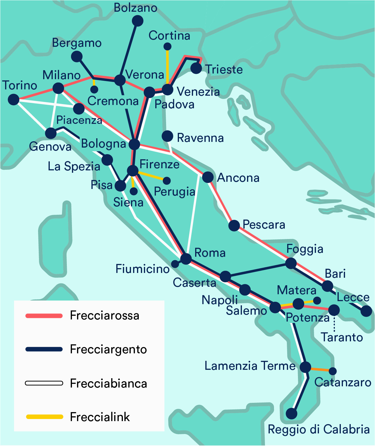 rail travel italy map