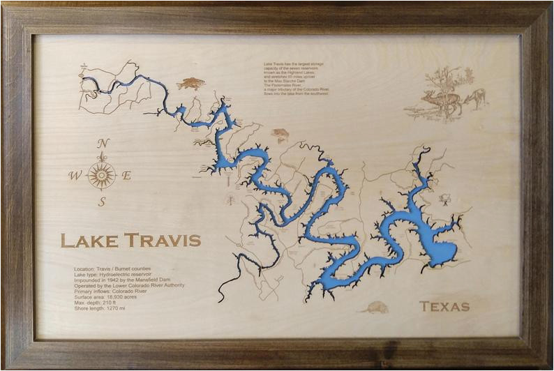 Lake Travis Texas Map Wood Laser Cut Map Of Lake Travis Tx topographical Engraved Etsy