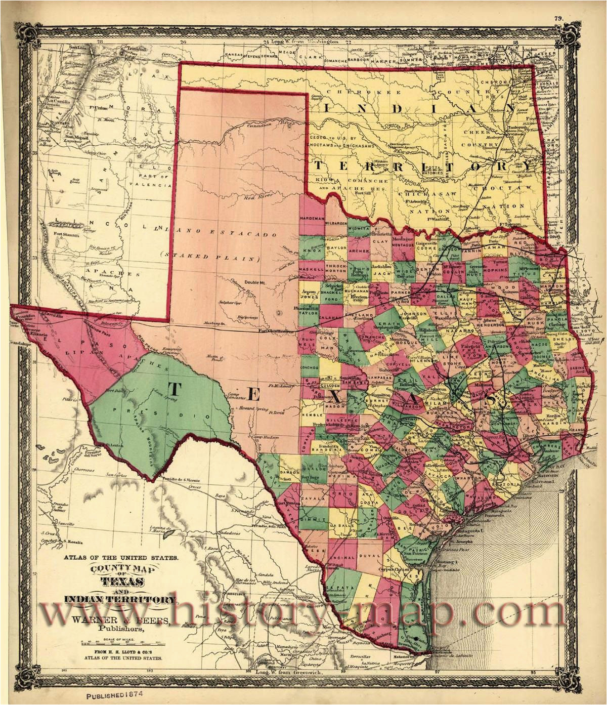 Map Of Counties In Texas Texas Counties Map Published 1874 Maps Texas County Map Texas