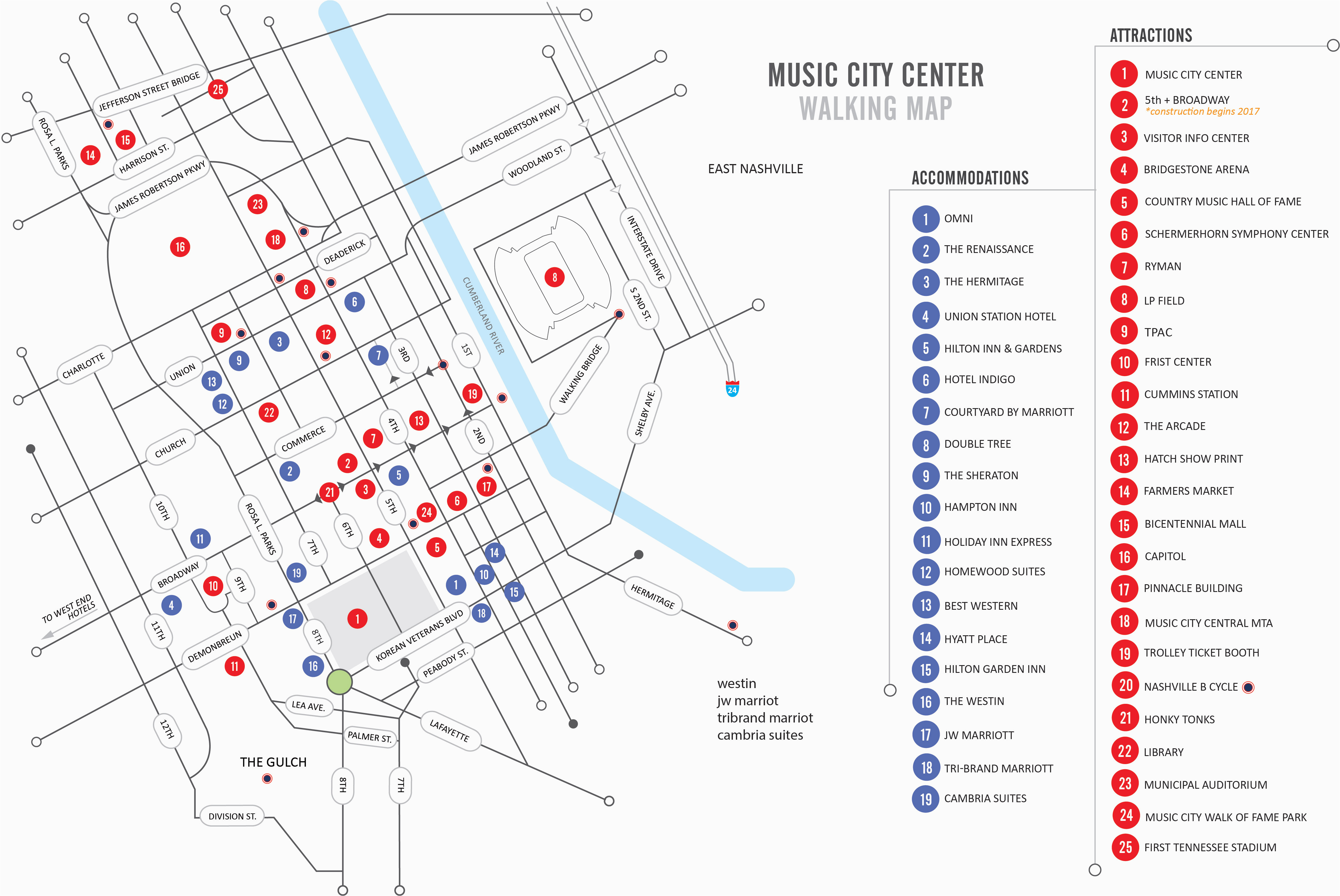 Map Of Downtown Nashville Tennessee Walking Map Nashvillemusiccitycenter Com