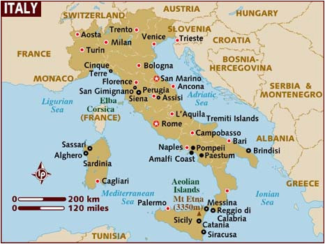 Map Of Italy and Mediterranean Sea Map Of Italy