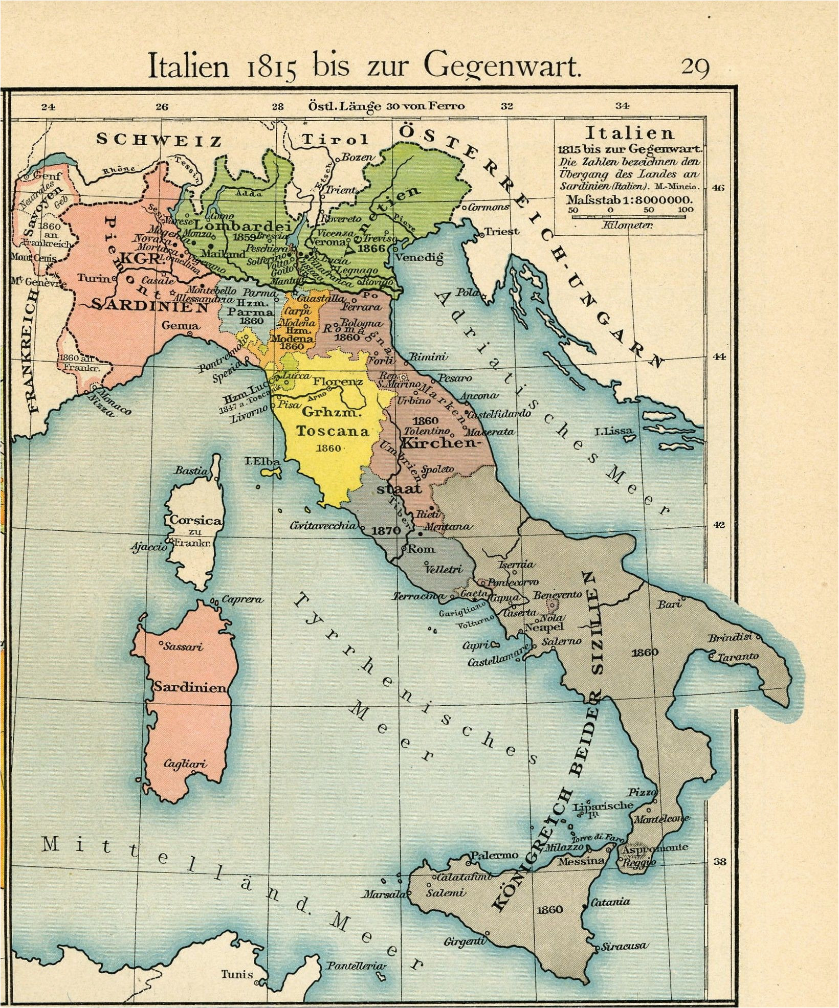 Map Of Italy and Sicily Italy From 1815 to the Present Day 1905 by Friedrich Wilhelm