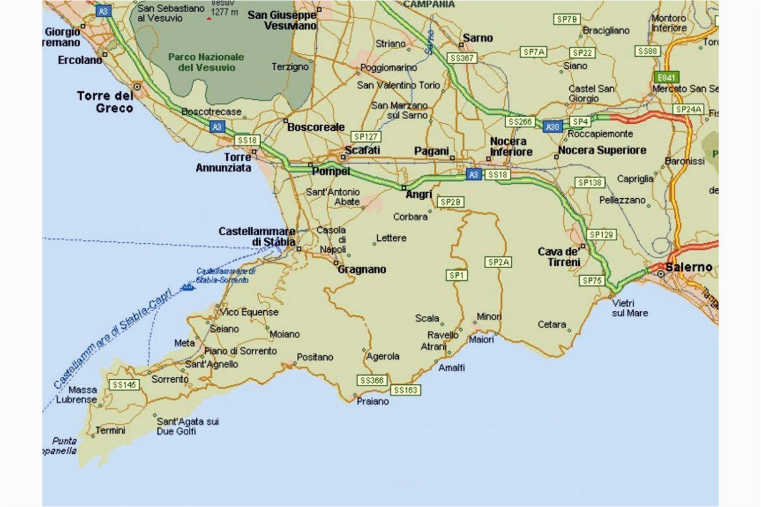 Map Of Italy Showing sorrento Amalfi Coast tourist Map and Travel Information