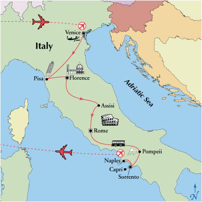 Map Of Italy sorrento 1 999 11 Day Venice Florence Rome sorrento tour Friday Departure