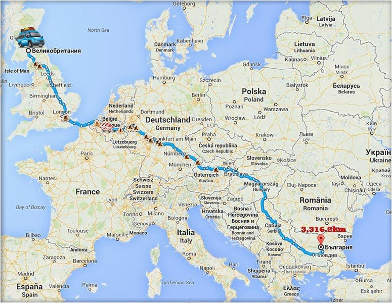 Map Of Italy with Distances Travel to Bulgaria by Car From the Uk the Distance is 3316 2 Km
