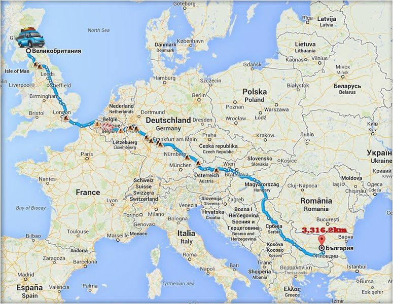 Map Of Italy with Distances Travel to Bulgaria by Car From the Uk the Distance is 3316 2 Km