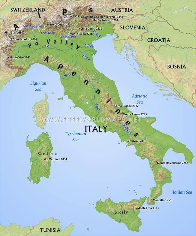 Map Of Mountains In Italy Simple Italy Physical Map Mountains Volcanoes Rivers islands
