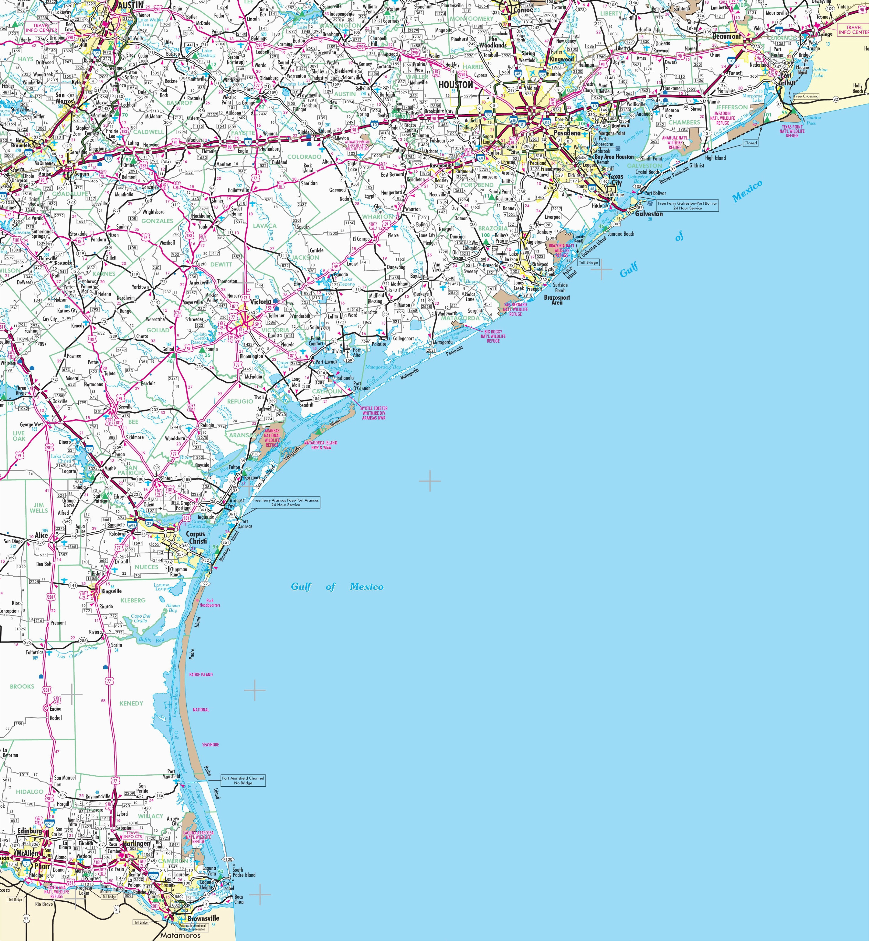 Map Of Texas Coastline Map Of Texas Coast