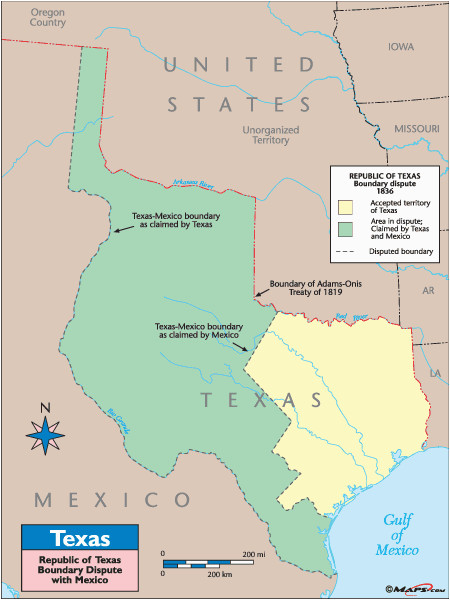 Map Of Texas In 1836 Texas Historical Map Republic Of Texas Boundary Dispute with Mexico