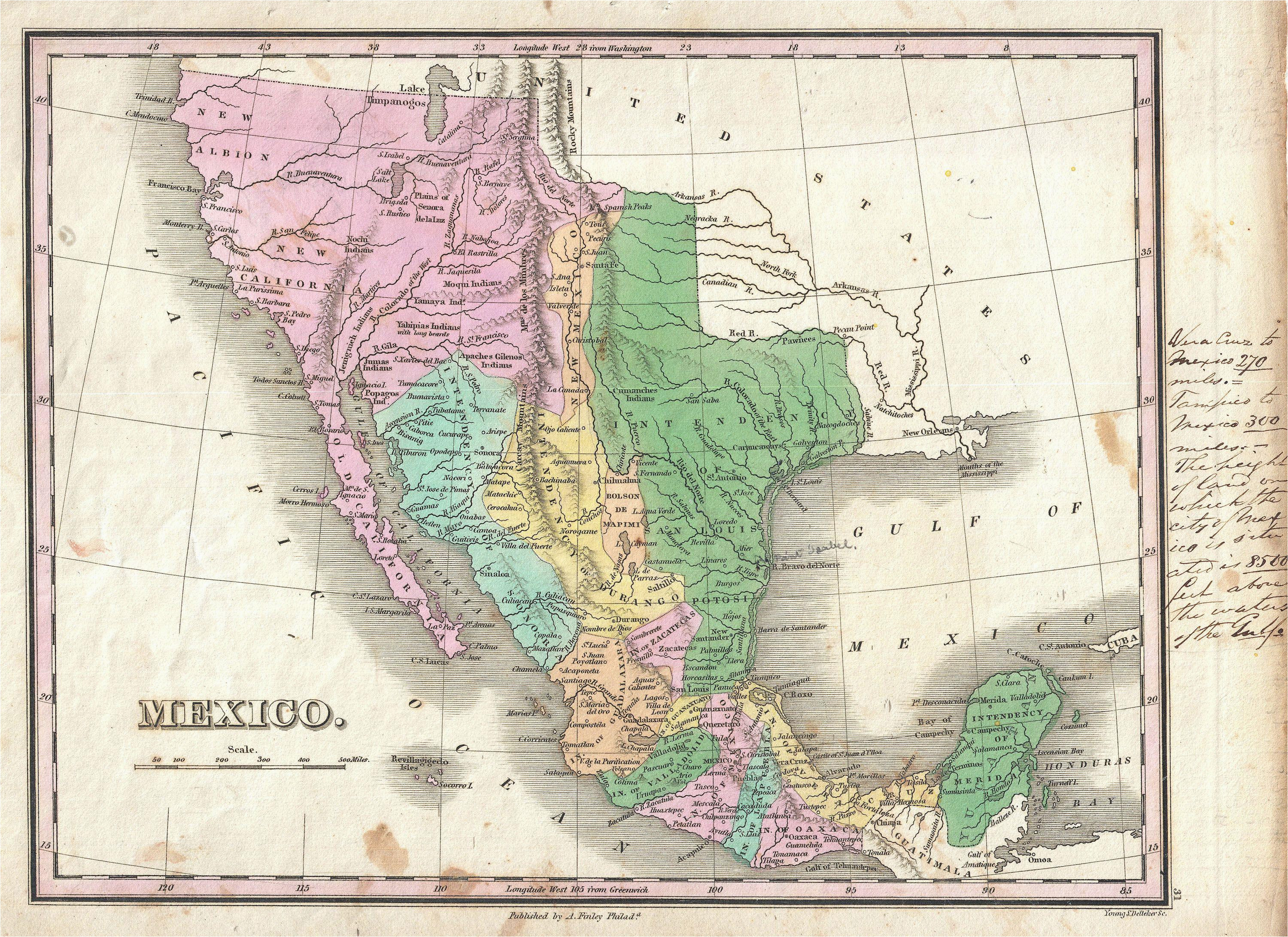 Map Of Texas Mexico Border File 1827 Finley Map Of Mexico Upper California and Texas