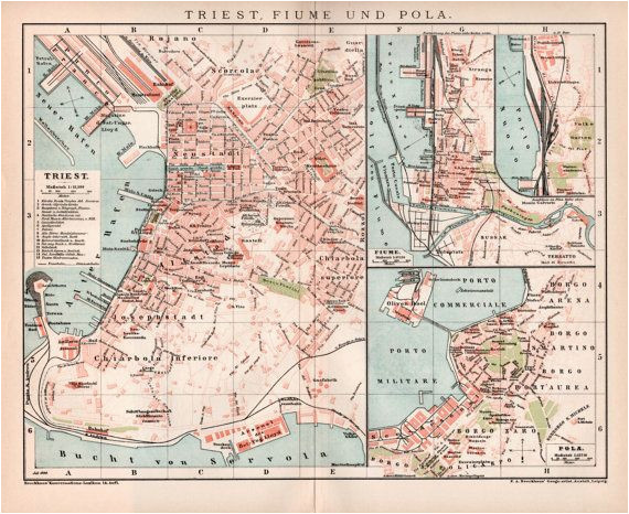 Map Of Trieste Italy 1898 Trieste Fiume and Pula Seaport Old Map Antique by Craftissimo