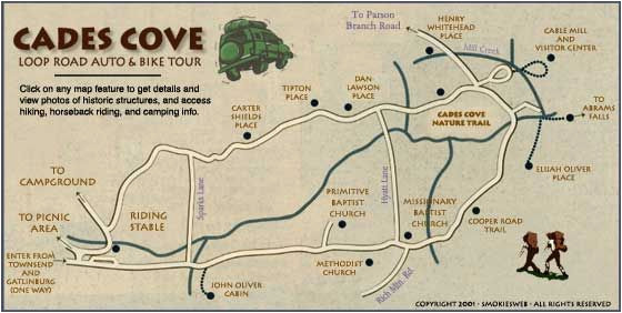 Map to Gatlinburg Tennessee Cades Cove the Great Smoky Mountain National Park Love the