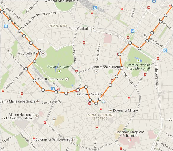 Milan In Italy Map This is A Map Of Milan S Linea 1 Tram Line which Stops Directly