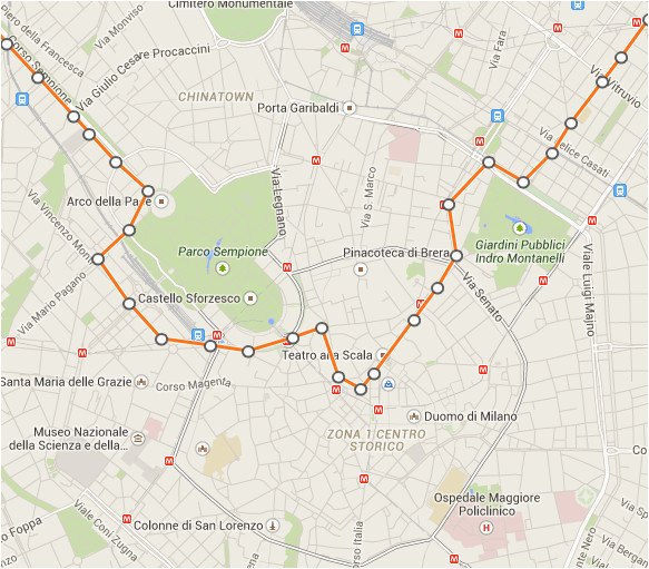 Milan Italy On Map This is A Map Of Milan S Linea 1 Tram Line which Stops Directly