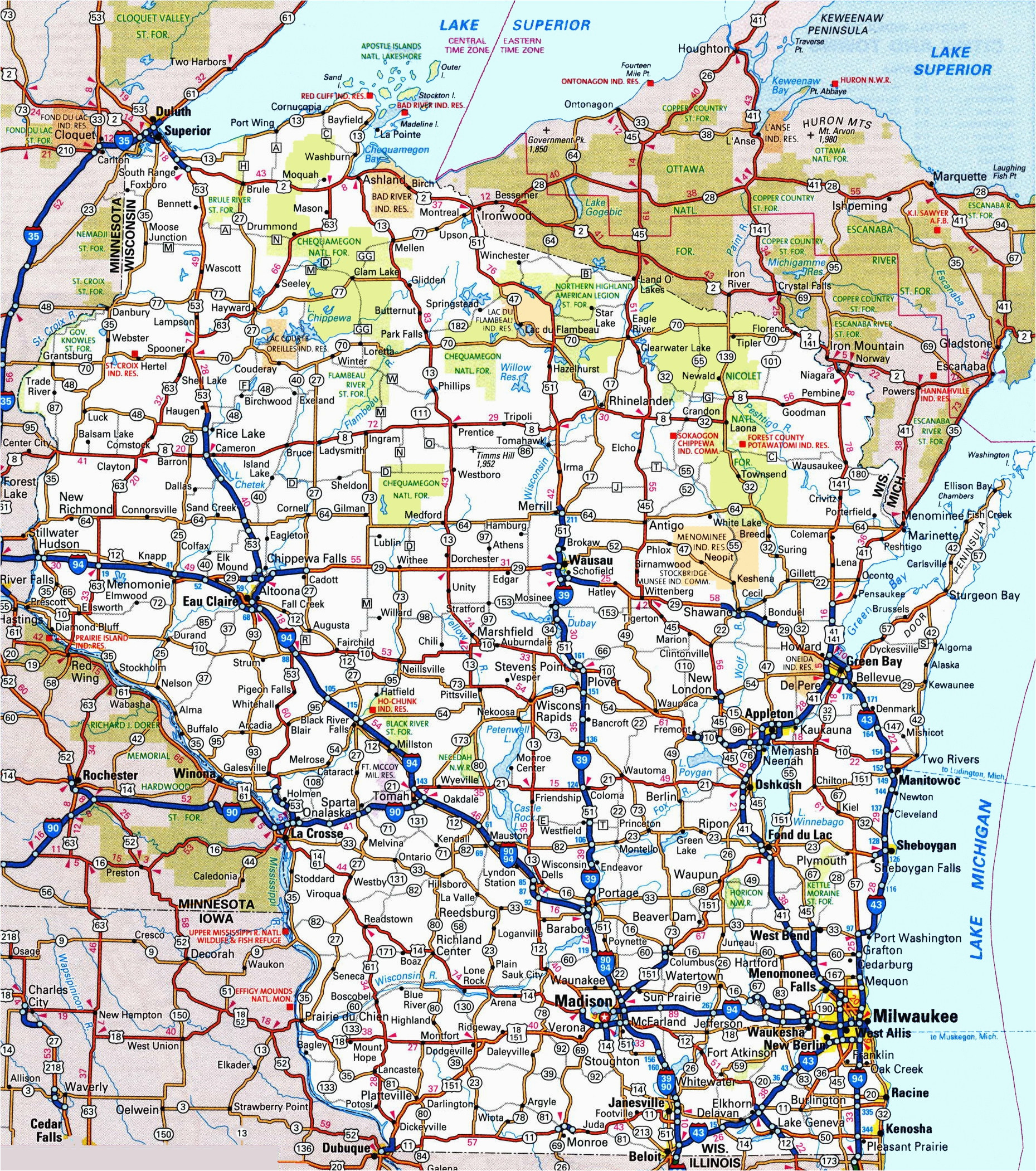 Minnesota Highway and Road Map Wisconsin Road Map