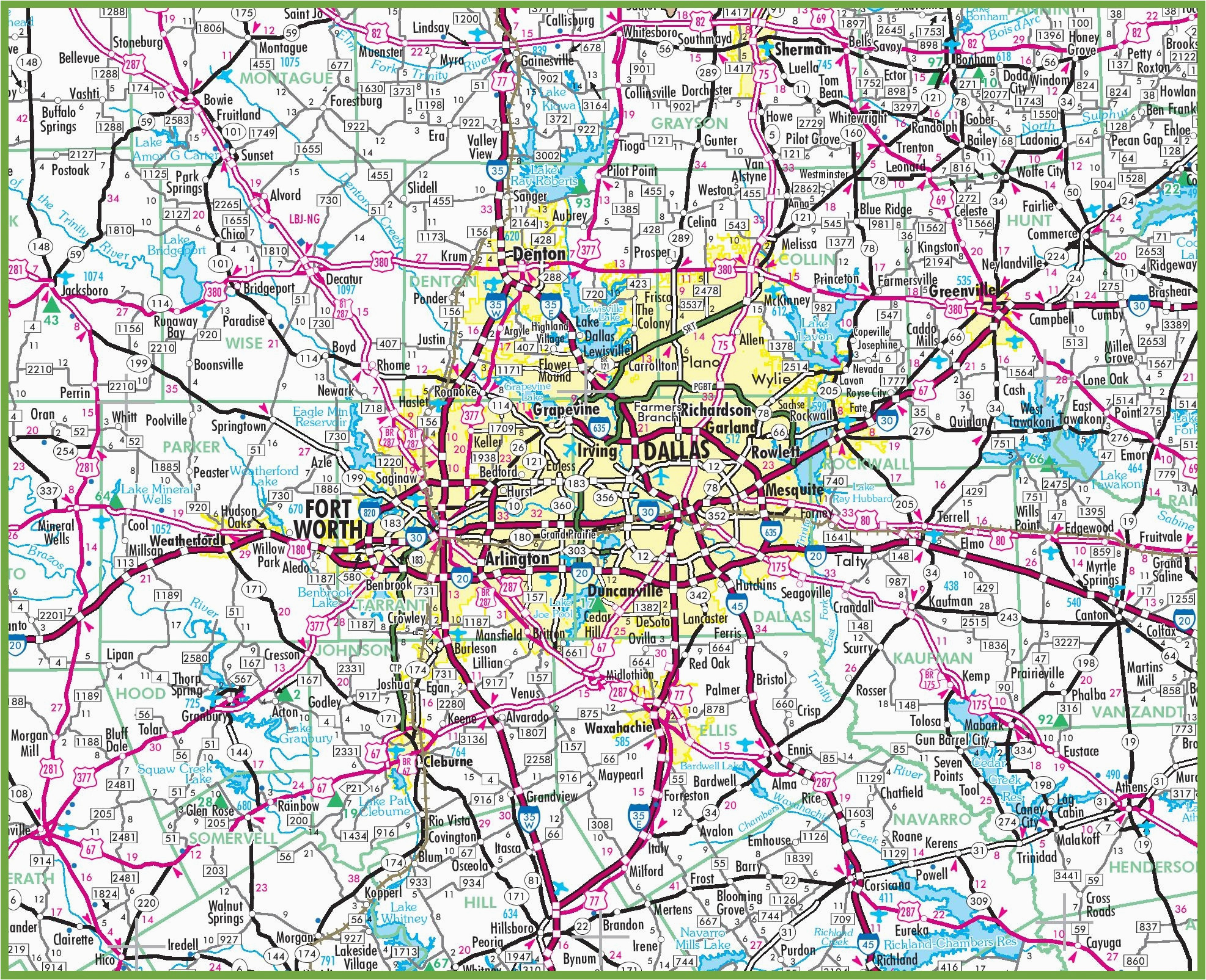 North Texas Road Map Dallas area Road Map