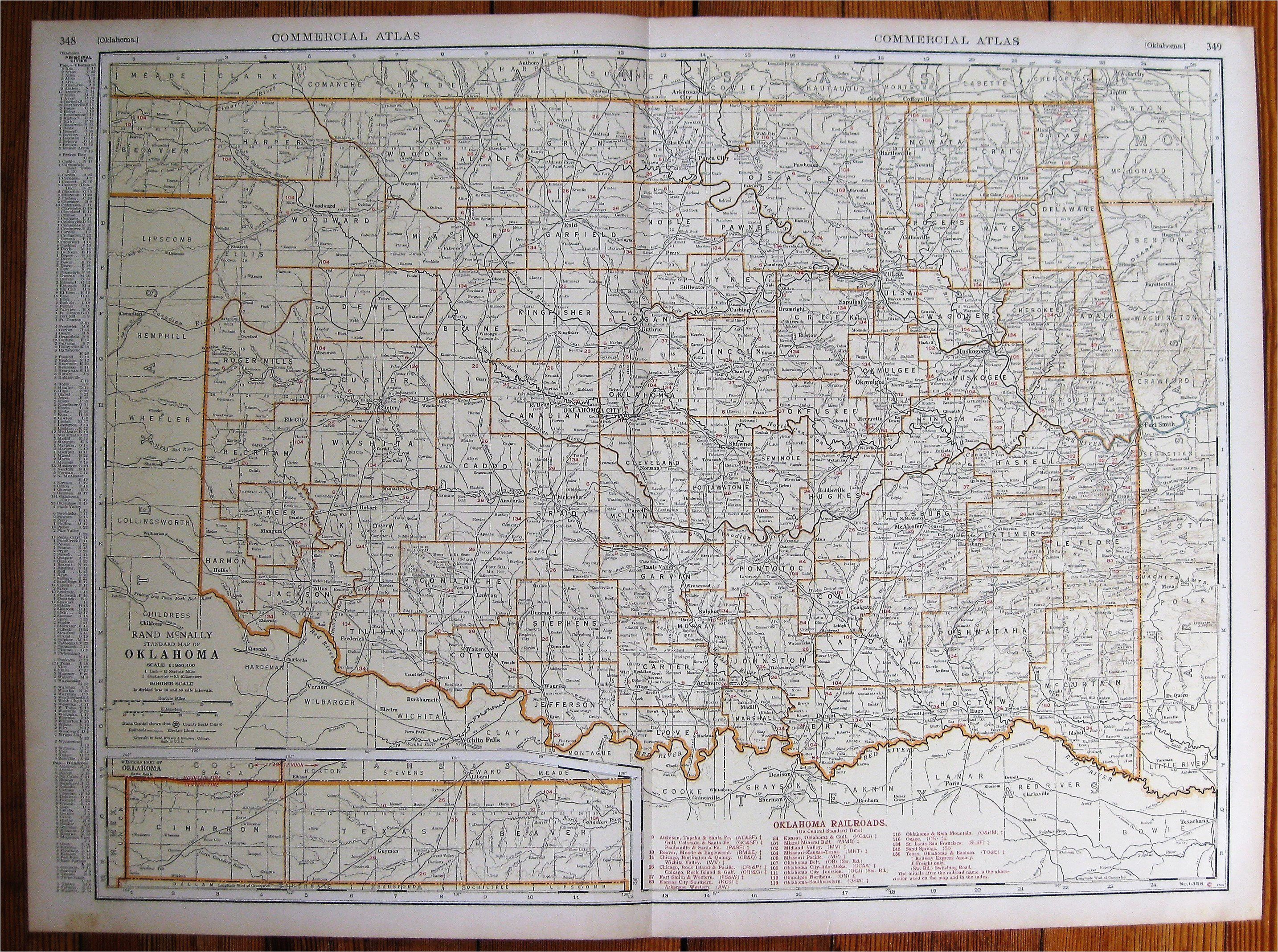 Oklahoma Texas Map with Cities 1930 Antique Oklahoma Map Vintage State Map Of Oklahoma W Etsy