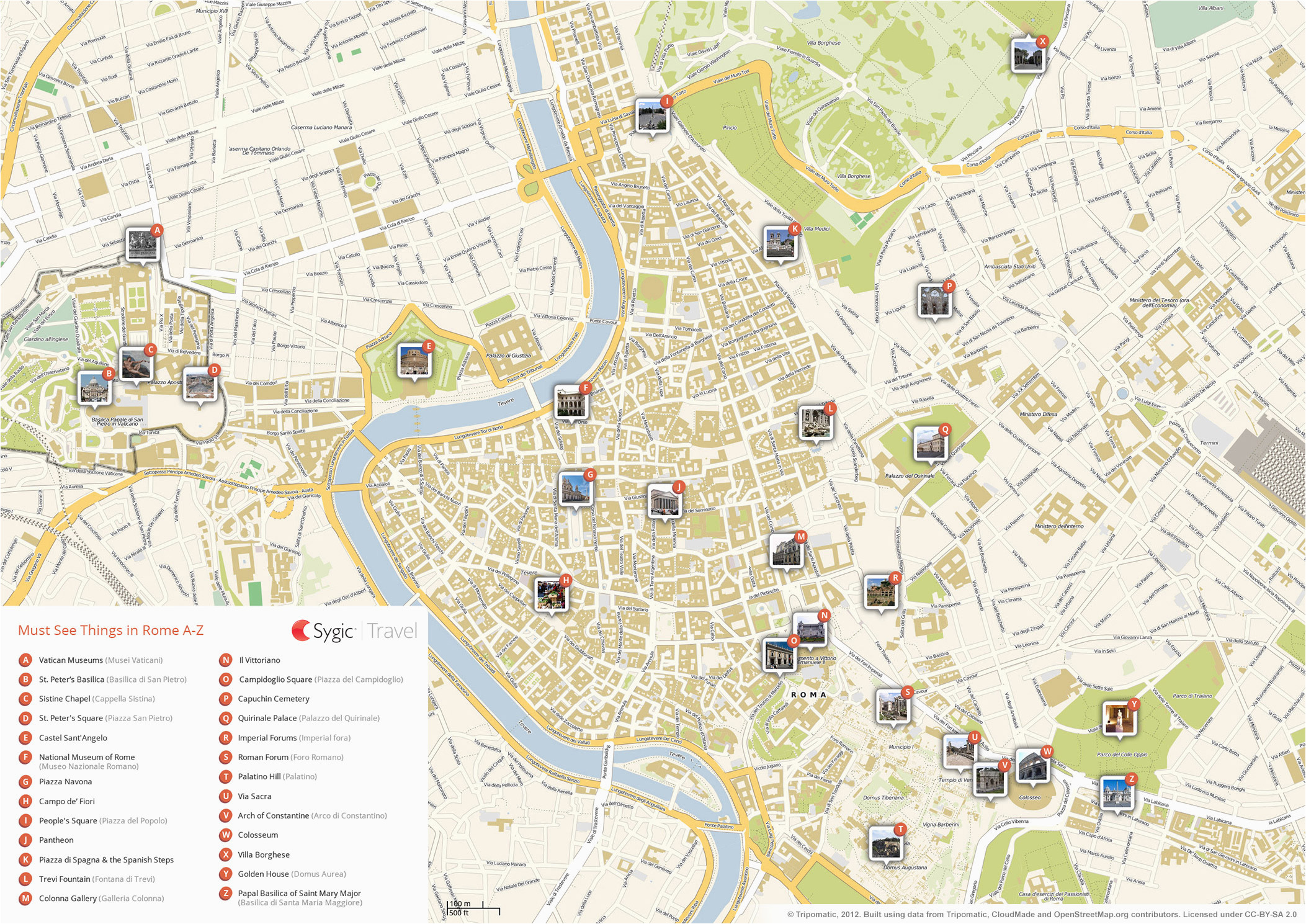 Rome Italy attractions Map Rome Printable tourist Map Sygic Travel