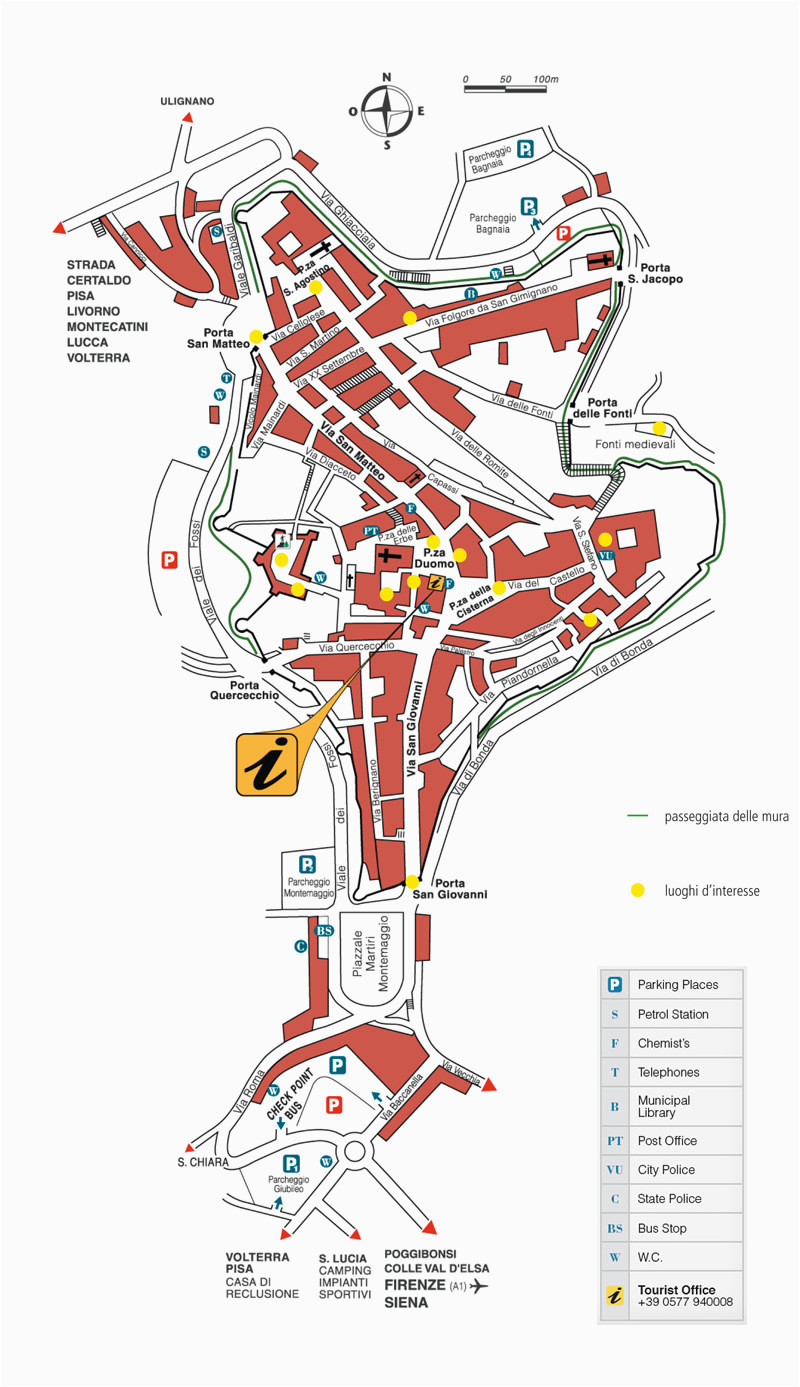 San Gimignano Italy Map San Gimignano Guide to the town Map with Keys Visit San Gimignano