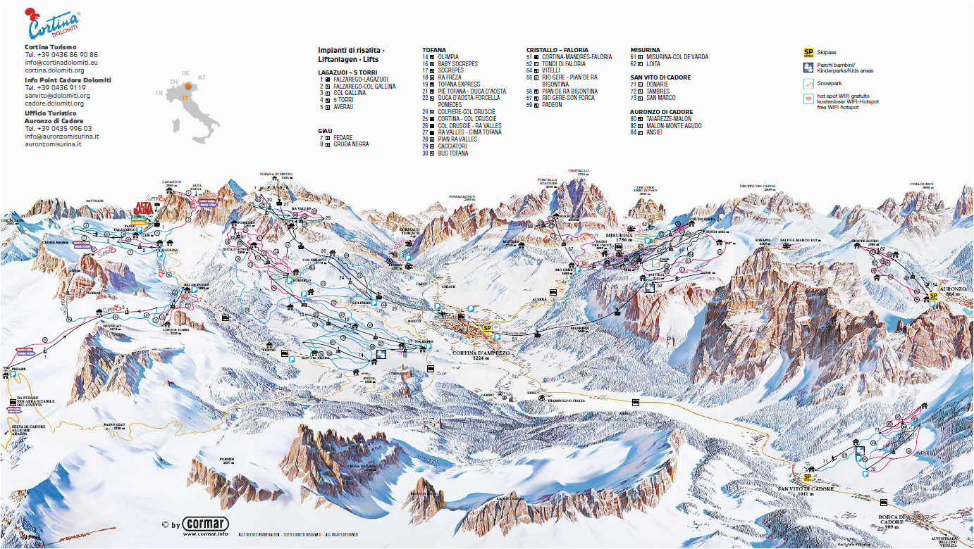 Ski Resorts Italy Map Cortina D Ampezzo Slope Map Dolomiti Superski