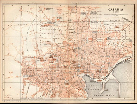 Syracuse Italy Map 1908 Catania Sicily City Map Italy Antique Map Sicilia