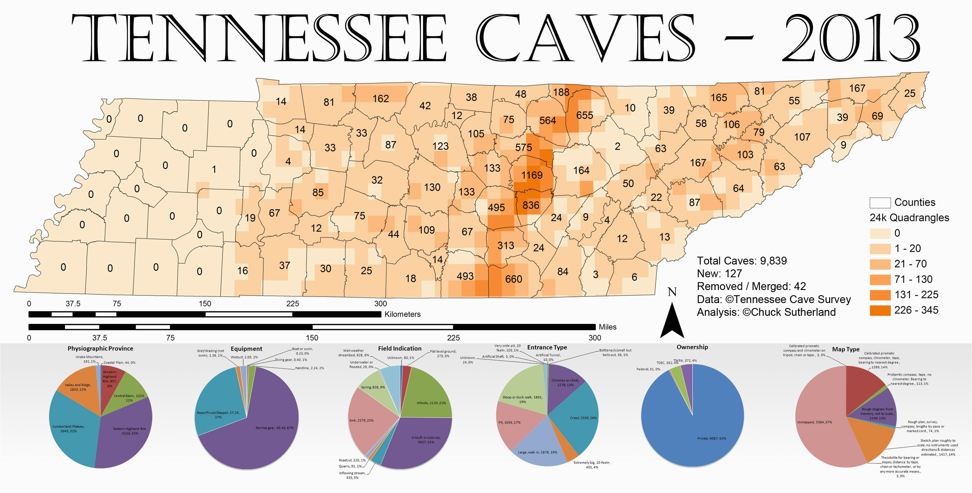 Tennessee Caves Map Tennessee Cave Density 2013 Maps Geography History Politics